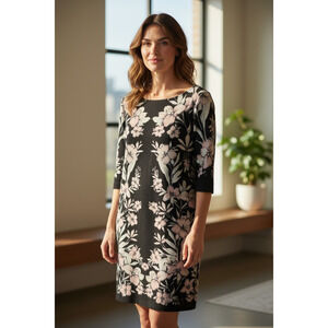 Eliza J Black Jersey Dark Floral Whimisygoth Dark Fairy Cocktail  Dress Chic 2